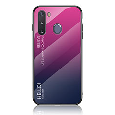 Silikon Schutzhülle Rahmen Tasche Hülle Spiegel Farbverlauf Regenbogen LS1 für Samsung Galaxy A21 European Pink