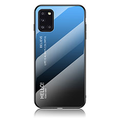 Silikon Schutzhülle Rahmen Tasche Hülle Spiegel Farbverlauf Regenbogen LS1 für Samsung Galaxy A31 Blau