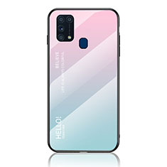 Silikon Schutzhülle Rahmen Tasche Hülle Spiegel Farbverlauf Regenbogen LS1 für Samsung Galaxy M21s Cyan