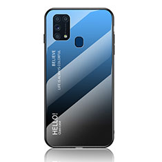 Silikon Schutzhülle Rahmen Tasche Hülle Spiegel Farbverlauf Regenbogen LS1 für Samsung Galaxy M31 Prime Edition Blau