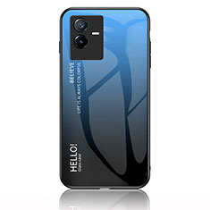 Silikon Schutzhülle Rahmen Tasche Hülle Spiegel Farbverlauf Regenbogen LS1 für Vivo iQOO Z6x Blau