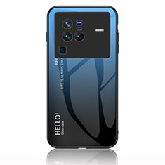 Silikon Schutzhülle Rahmen Tasche Hülle Spiegel Farbverlauf Regenbogen LS1 für Vivo X80 Pro 5G Blau