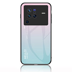 Silikon Schutzhülle Rahmen Tasche Hülle Spiegel Farbverlauf Regenbogen LS1 für Vivo X80 Pro 5G Cyan