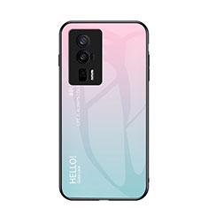 Silikon Schutzhülle Rahmen Tasche Hülle Spiegel Farbverlauf Regenbogen LS1 für Xiaomi Poco F5 Pro 5G Cyan