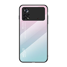 Silikon Schutzhülle Rahmen Tasche Hülle Spiegel Farbverlauf Regenbogen LS1 für Xiaomi Poco X4 Pro 5G Cyan