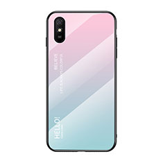 Silikon Schutzhülle Rahmen Tasche Hülle Spiegel Farbverlauf Regenbogen LS1 für Xiaomi Redmi 9i Cyan