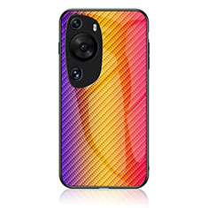 Silikon Schutzhülle Rahmen Tasche Hülle Spiegel Farbverlauf Regenbogen LS2 für Huawei P60 Art Orange