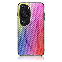 Silikon Schutzhülle Rahmen Tasche Hülle Spiegel Farbverlauf Regenbogen LS2 für Huawei P60 Art Rosa