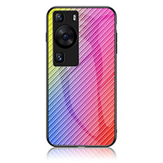 Silikon Schutzhülle Rahmen Tasche Hülle Spiegel Farbverlauf Regenbogen LS2 für Huawei P60 Pro Rosa