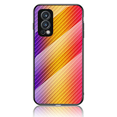 Silikon Schutzhülle Rahmen Tasche Hülle Spiegel Farbverlauf Regenbogen LS2 für OnePlus Nord 2 5G Orange