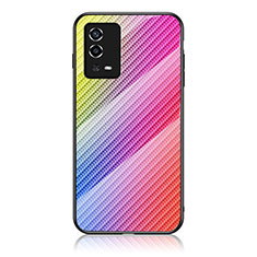 Silikon Schutzhülle Rahmen Tasche Hülle Spiegel Farbverlauf Regenbogen LS2 für Oppo A55 4G Rosa