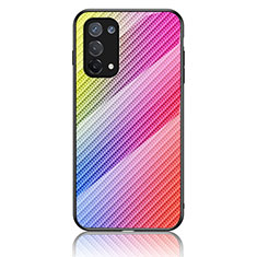 Silikon Schutzhülle Rahmen Tasche Hülle Spiegel Farbverlauf Regenbogen LS2 für Oppo A74 5G Rosa