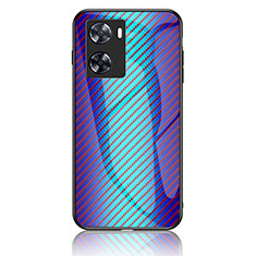 Silikon Schutzhülle Rahmen Tasche Hülle Spiegel Farbverlauf Regenbogen LS2 für Oppo A77s Blau