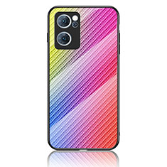 Silikon Schutzhülle Rahmen Tasche Hülle Spiegel Farbverlauf Regenbogen LS2 für Oppo Find X5 Lite 5G Rosa