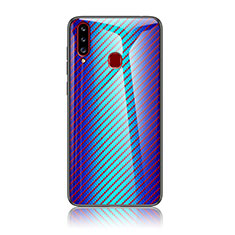 Silikon Schutzhülle Rahmen Tasche Hülle Spiegel Farbverlauf Regenbogen LS2 für Samsung Galaxy A20s Blau
