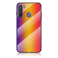 Silikon Schutzhülle Rahmen Tasche Hülle Spiegel Farbverlauf Regenbogen LS2 für Samsung Galaxy A21 European Orange