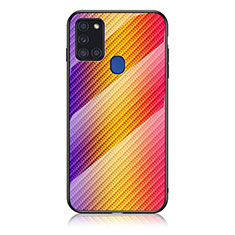 Silikon Schutzhülle Rahmen Tasche Hülle Spiegel Farbverlauf Regenbogen LS2 für Samsung Galaxy A21s Orange