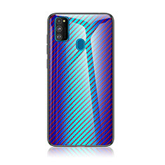 Silikon Schutzhülle Rahmen Tasche Hülle Spiegel Farbverlauf Regenbogen LS2 für Samsung Galaxy M21 Blau