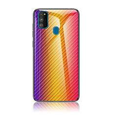 Silikon Schutzhülle Rahmen Tasche Hülle Spiegel Farbverlauf Regenbogen LS2 für Samsung Galaxy M21 Orange