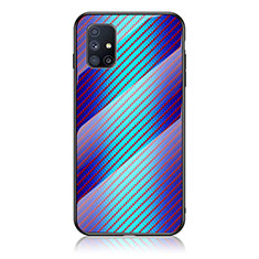 Silikon Schutzhülle Rahmen Tasche Hülle Spiegel Farbverlauf Regenbogen LS2 für Samsung Galaxy M51 Blau
