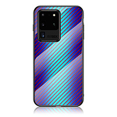 Silikon Schutzhülle Rahmen Tasche Hülle Spiegel Farbverlauf Regenbogen LS2 für Samsung Galaxy S20 Ultra 5G Blau