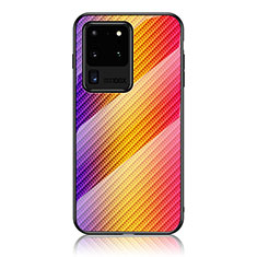 Silikon Schutzhülle Rahmen Tasche Hülle Spiegel Farbverlauf Regenbogen LS2 für Samsung Galaxy S20 Ultra Orange