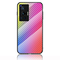Silikon Schutzhülle Rahmen Tasche Hülle Spiegel Farbverlauf Regenbogen LS2 für Vivo X70 Pro 5G Rosa
