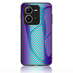 Silikon Schutzhülle Rahmen Tasche Hülle Spiegel Farbverlauf Regenbogen LS2 für Vivo X80 Lite 5G Blau
