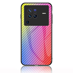 Silikon Schutzhülle Rahmen Tasche Hülle Spiegel Farbverlauf Regenbogen LS2 für Vivo X80 Pro 5G Rosa