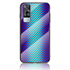 Silikon Schutzhülle Rahmen Tasche Hülle Spiegel Farbverlauf Regenbogen LS2 für Vivo Y31 (2021) Blau