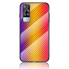 Silikon Schutzhülle Rahmen Tasche Hülle Spiegel Farbverlauf Regenbogen LS2 für Vivo Y31 (2021) Orange