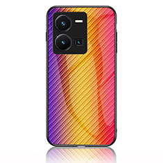 Silikon Schutzhülle Rahmen Tasche Hülle Spiegel Farbverlauf Regenbogen LS2 für Vivo Y35 4G Orange