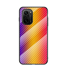 Silikon Schutzhülle Rahmen Tasche Hülle Spiegel Farbverlauf Regenbogen LS2 für Xiaomi Poco F3 5G Orange