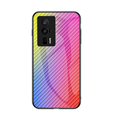 Silikon Schutzhülle Rahmen Tasche Hülle Spiegel Farbverlauf Regenbogen LS2 für Xiaomi Poco F5 Pro 5G Rosa