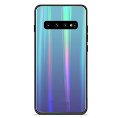 Silikon Schutzhülle Rahmen Tasche Hülle Spiegel Farbverlauf Regenbogen M02 für Samsung Galaxy S10 5G Blau