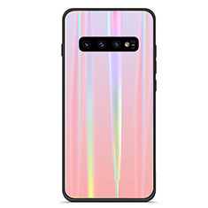 Silikon Schutzhülle Rahmen Tasche Hülle Spiegel Farbverlauf Regenbogen M02 für Samsung Galaxy S10 Rosegold