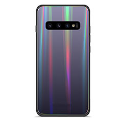 Silikon Schutzhülle Rahmen Tasche Hülle Spiegel Farbverlauf Regenbogen M02 für Samsung Galaxy S10 Schwarz