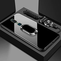 Silikon Schutzhülle Rahmen Tasche Hülle Spiegel mit Fingerring Ständer für Oppo A9X Schwarz