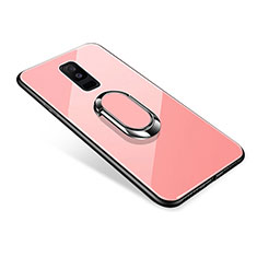 Silikon Schutzhülle Rahmen Tasche Hülle Spiegel mit Fingerring Ständer für Samsung Galaxy A6 Plus Rosegold