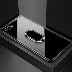 Silikon Schutzhülle Rahmen Tasche Hülle Spiegel mit Magnetisch Fingerring Ständer A01 für Oppo A12e Schwarz