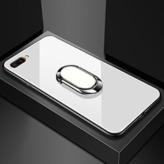 Silikon Schutzhülle Rahmen Tasche Hülle Spiegel mit Magnetisch Fingerring Ständer A01 für Oppo AX5 Weiß