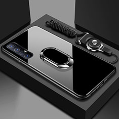 Silikon Schutzhülle Rahmen Tasche Hülle Spiegel mit Magnetisch Fingerring Ständer A02 für Oppo Find X2 Neo Schwarz