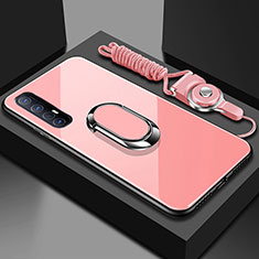 Silikon Schutzhülle Rahmen Tasche Hülle Spiegel mit Magnetisch Fingerring Ständer A02 für Oppo Reno3 Pro Rosa