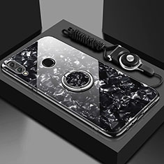Silikon Schutzhülle Rahmen Tasche Hülle Spiegel mit Magnetisch Fingerring Ständer für Huawei Enjoy 9 Plus Schwarz