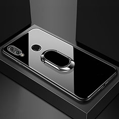 Silikon Schutzhülle Rahmen Tasche Hülle Spiegel mit Magnetisch Fingerring Ständer für Huawei Honor 8X Schwarz