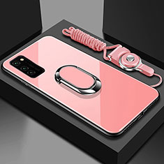Silikon Schutzhülle Rahmen Tasche Hülle Spiegel mit Magnetisch Fingerring Ständer für Huawei Honor V30 Pro 5G Rosegold