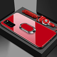 Silikon Schutzhülle Rahmen Tasche Hülle Spiegel mit Magnetisch Fingerring Ständer für Huawei Honor V30 Pro 5G Rot