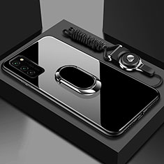 Silikon Schutzhülle Rahmen Tasche Hülle Spiegel mit Magnetisch Fingerring Ständer für Huawei Honor V30 Pro 5G Schwarz