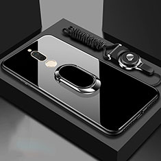 Silikon Schutzhülle Rahmen Tasche Hülle Spiegel mit Magnetisch Fingerring Ständer für Huawei Mate 10 Lite Schwarz
