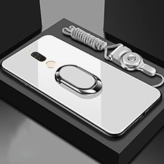 Silikon Schutzhülle Rahmen Tasche Hülle Spiegel mit Magnetisch Fingerring Ständer für Huawei Mate 10 Lite Weiß